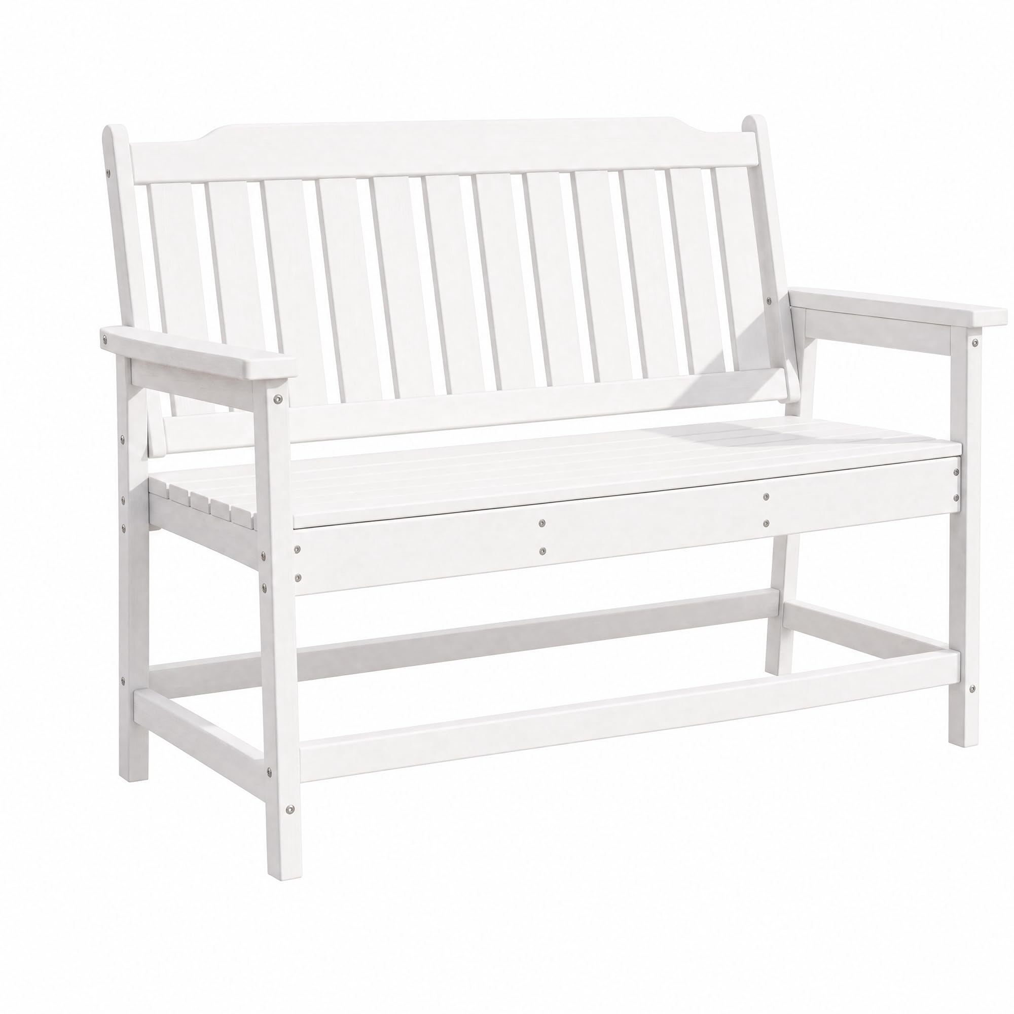 LAUSAINT HOME HDPE Outdoor Bench, Weather-Resistant Patio &amp; Porch Bench with Aluminum-Reinforced Frame