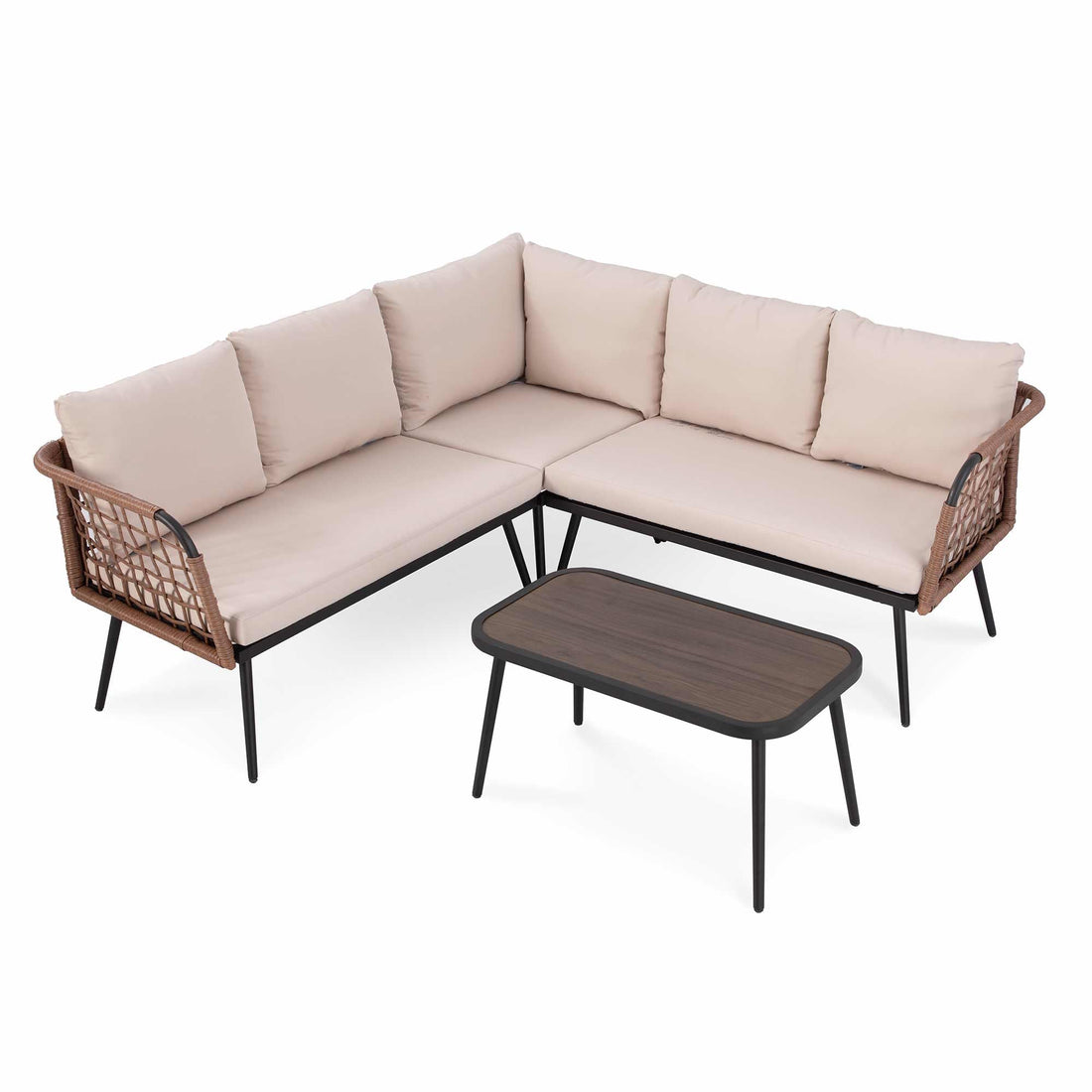 LAUSAINT HOME L-Shaped Outdoor Furniture Set, Wicker Rattan Patio Sectional