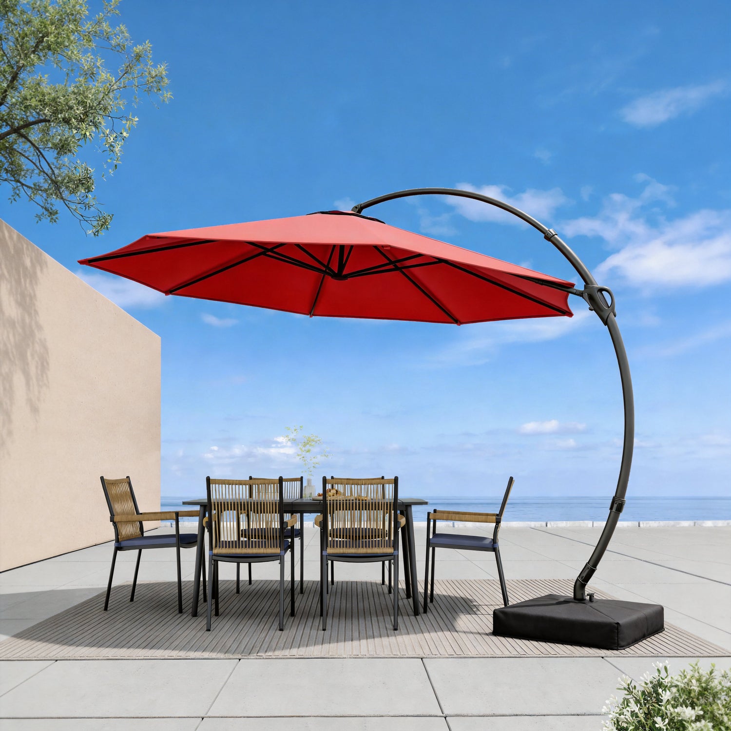LAUSAINT HOME Patio Cantilever Umbrella with Base Included, Outdoor Curvy Round Offset Umbrella