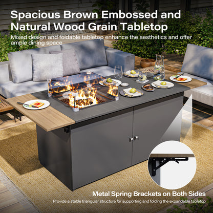 LAUSAINT HOME 64 Inch Outdoor Fire Pit Table 55,000 BTU Gas Fire Pit with Lid with Glass Wind Guard for Outside Patio