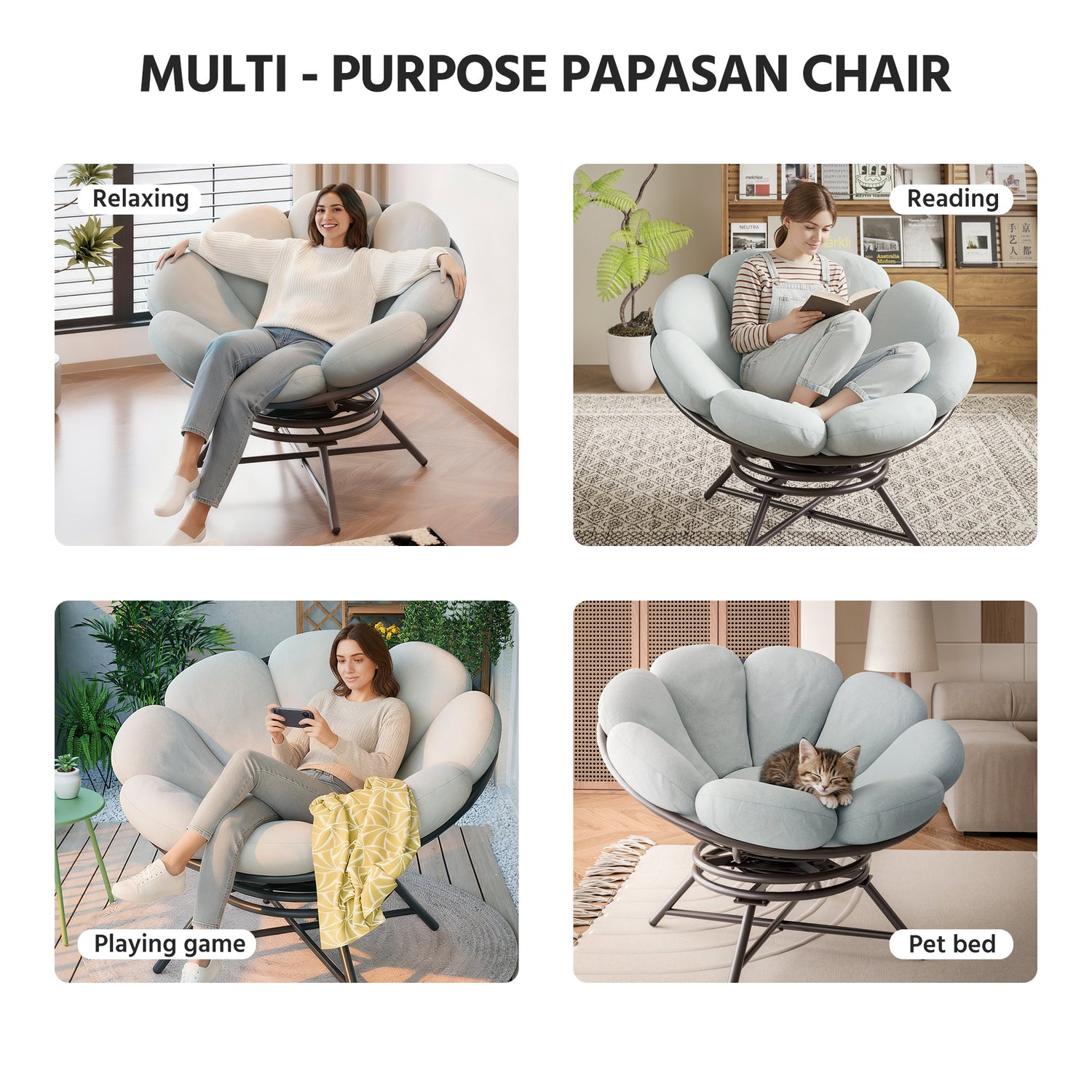 LAUSAINT HOME 40&quot; Wicker Papasan Chair with 360° Swivel Base