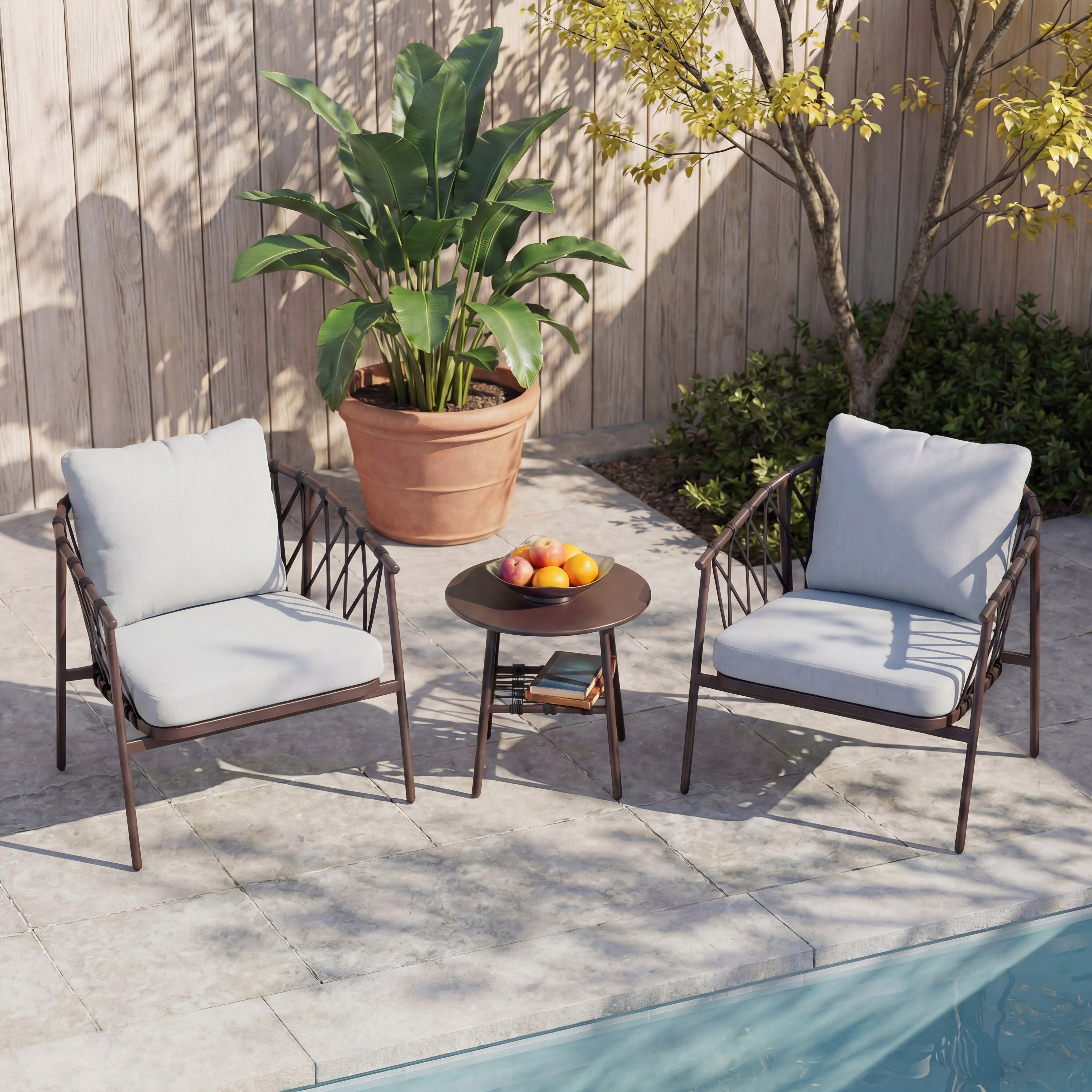 LAUSAINT HOME 3 Pieces Patio Bistro Set, Woven Rope Chairs with Cushions