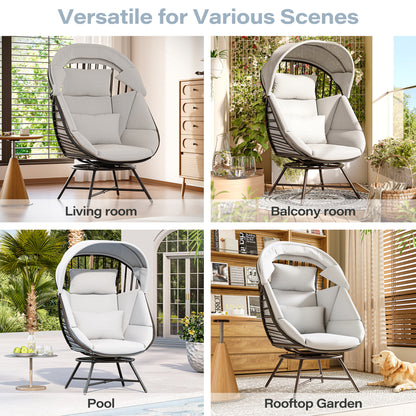 LAUSAINT HOME Oversized 360° Swivel Rattan Egg Chair with Cushion