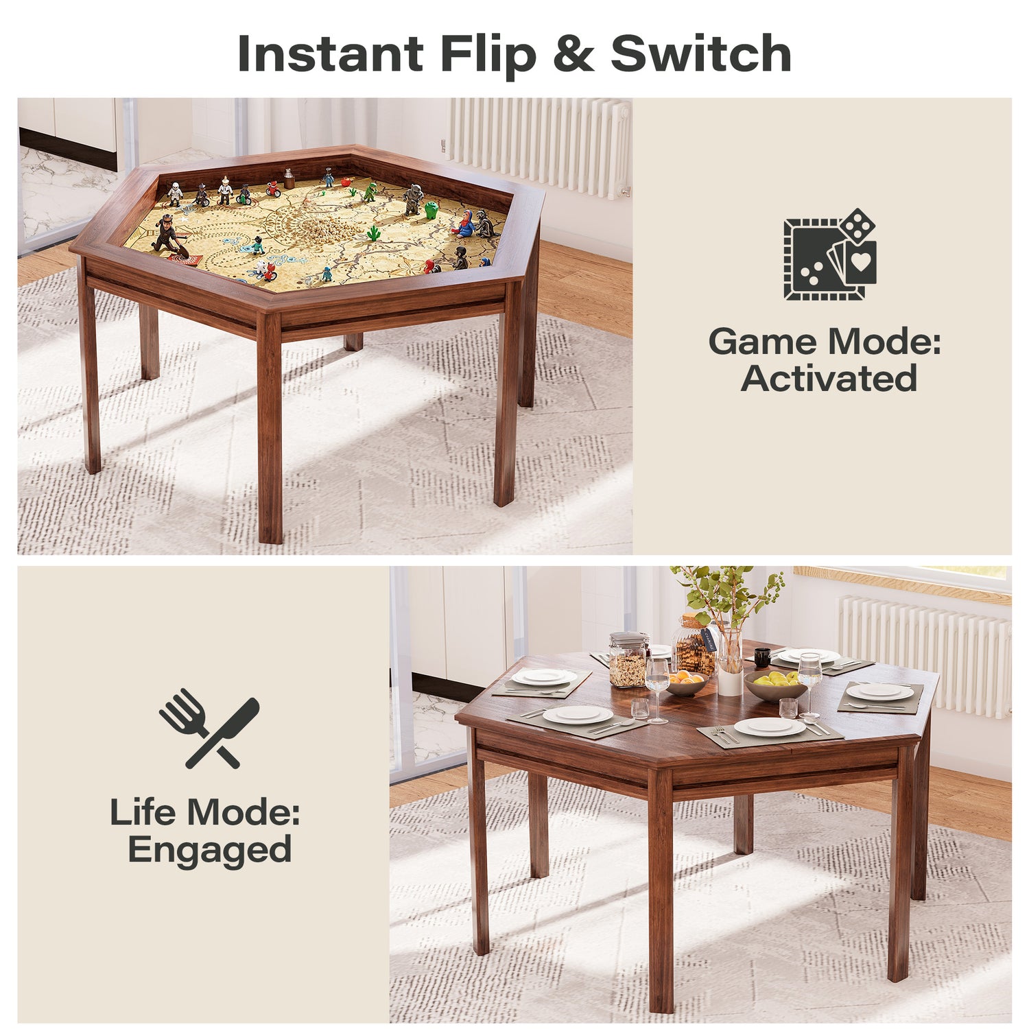 LAUSAINT HOME Hexagonal Board Game &amp; Card Table
