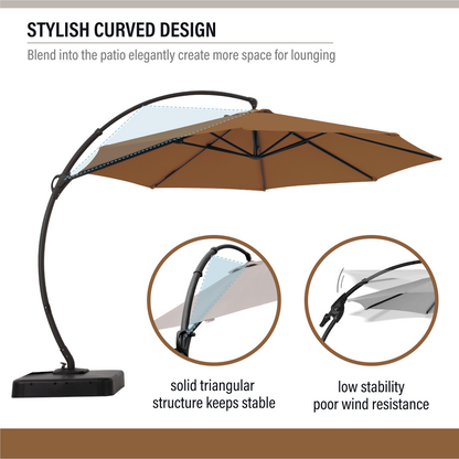 LAUSAINT HOME 10 Ft Outdoor Patio Umbrella with Base included, Deluxe Curvy Cantilever Umbrella, 360° Rotation