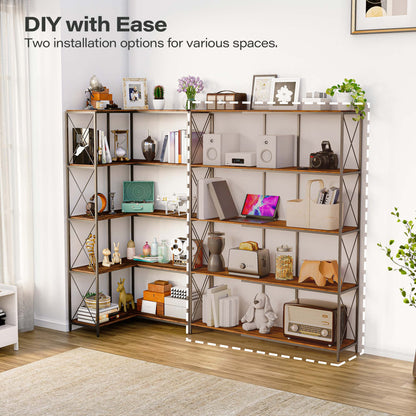 5-Tier L-Shaped Corner Bookcase