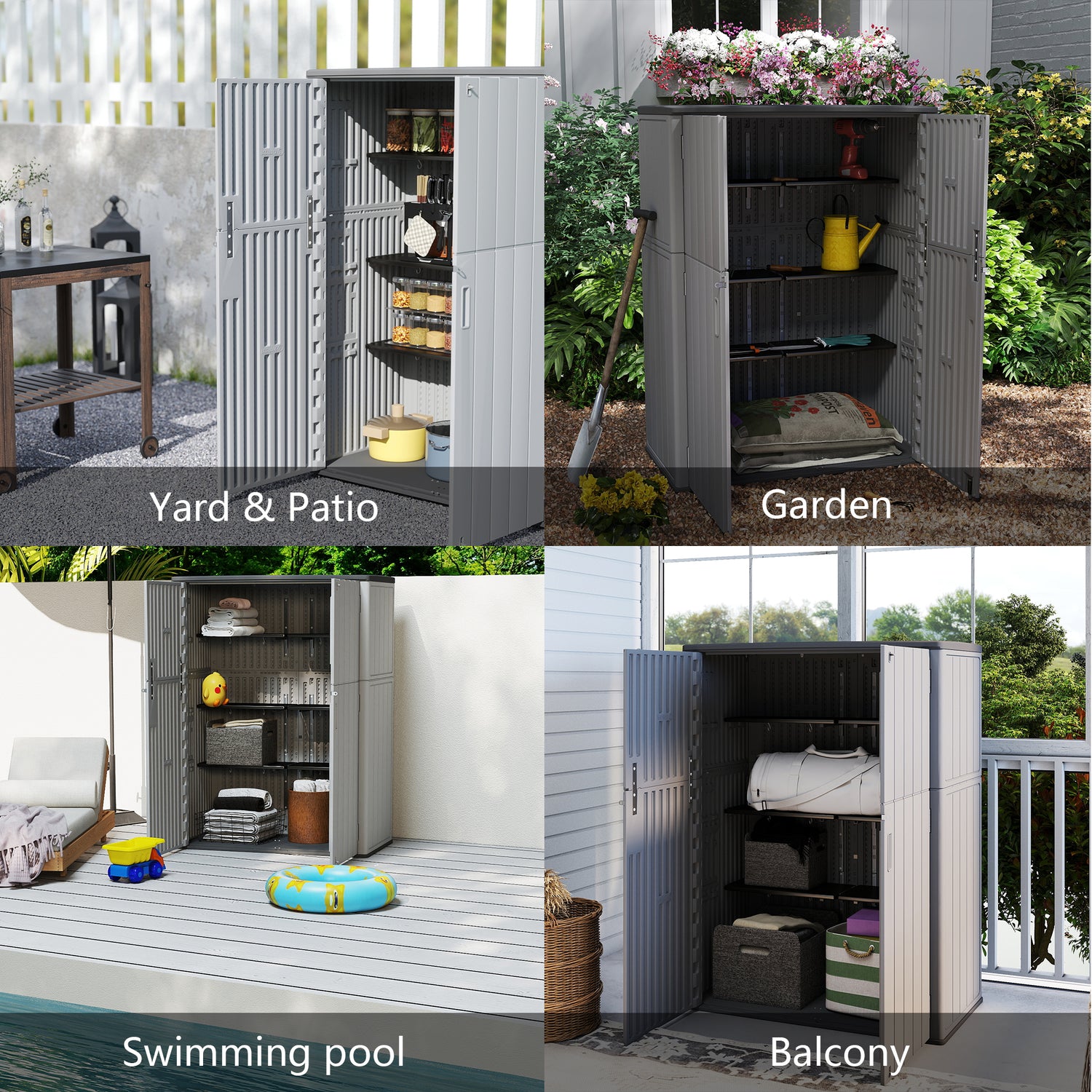 LAUSAINT HOME Vertical Storage Shed, Outdoor Storage Cabinet Resin Waterproof for Garden, Patio, Backyard