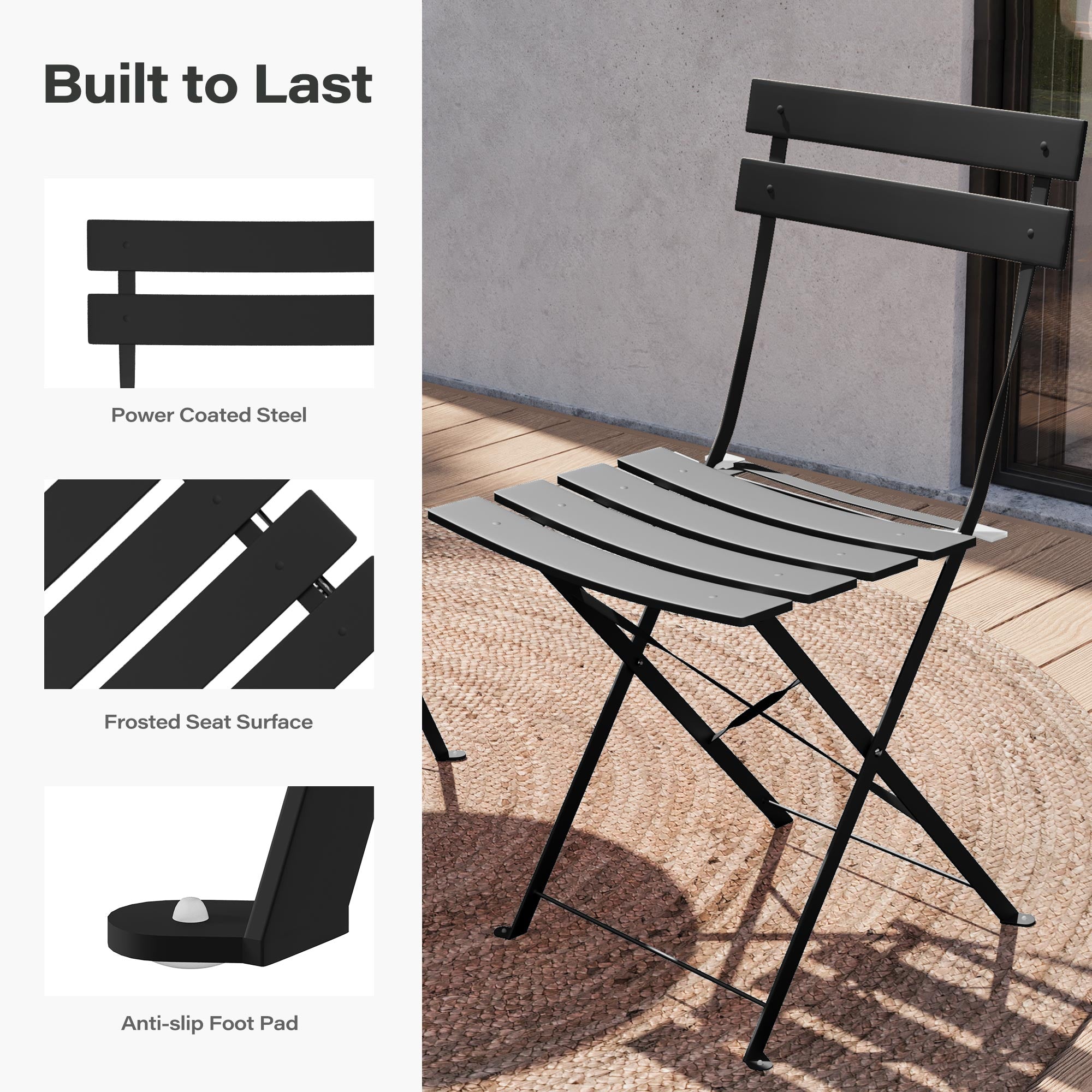 LAUSAINT HOME 3-Piece Outdoor Folding Bistro Set