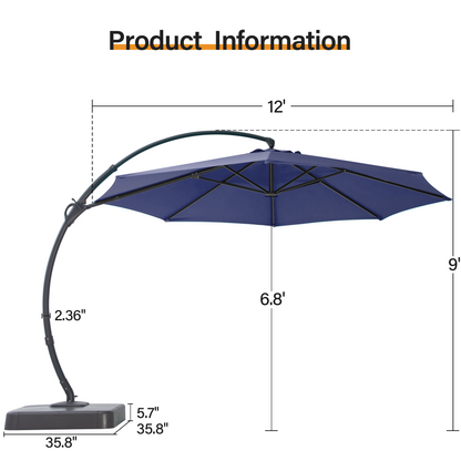 LAUSAINT HOME 12Ft Outdoor Patio Umbrella with Base included, Heavy Duty Offset Hanging Umbrella with 360° Rotation