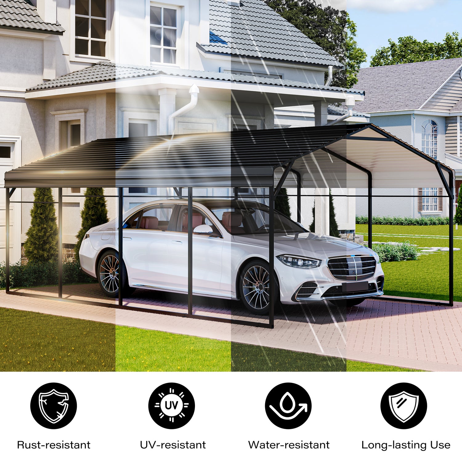 LAUSAINT HOME 12x20 FT Metal Carport Enhanced Base Heavy Duty Garage Car Shelter