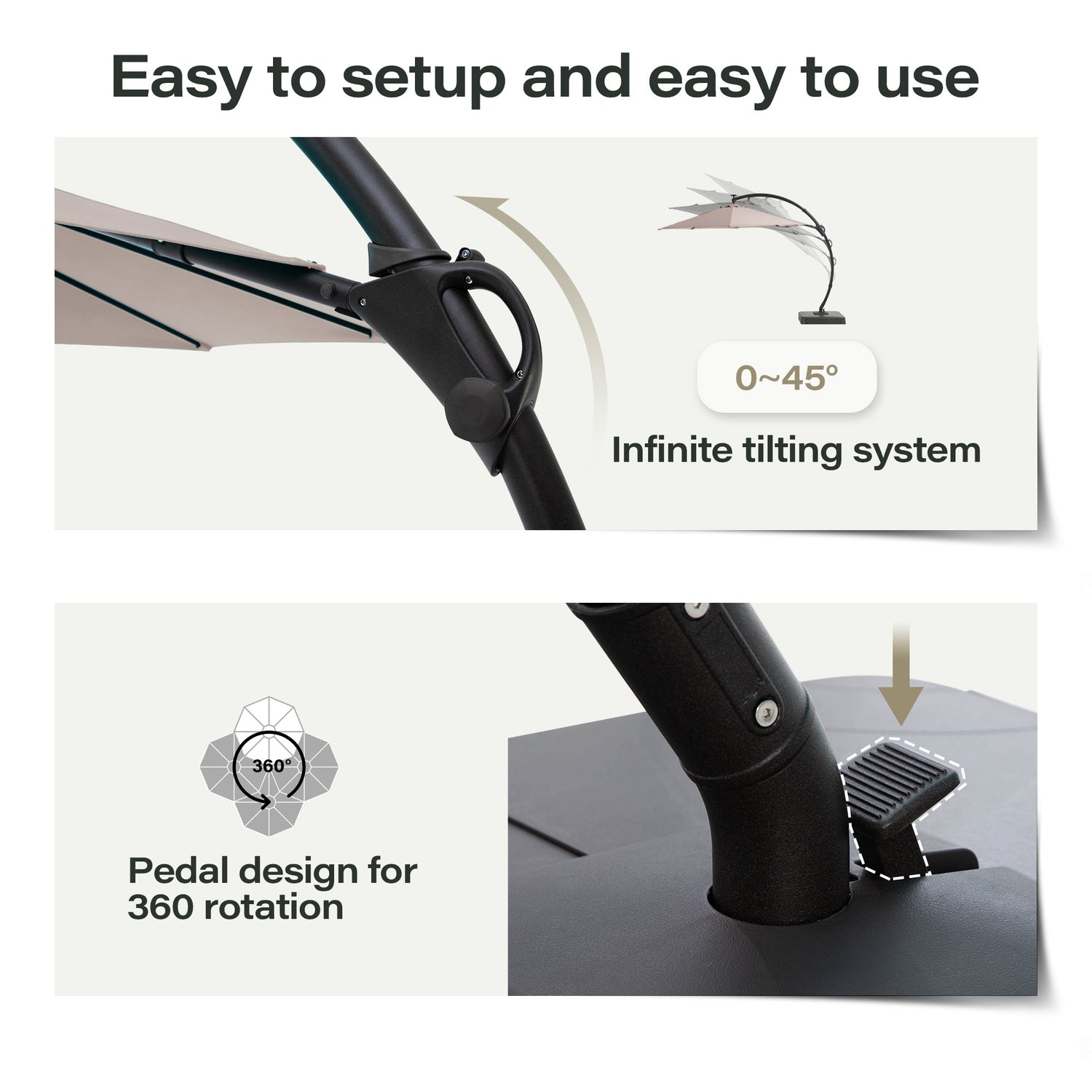 LAUSAINT HOME 9 Ft Patio Umbrella Outdoor, Aluminum Offset Umbrella with 360-degree Rotation for Backyard, Pool, Lawn,Beige