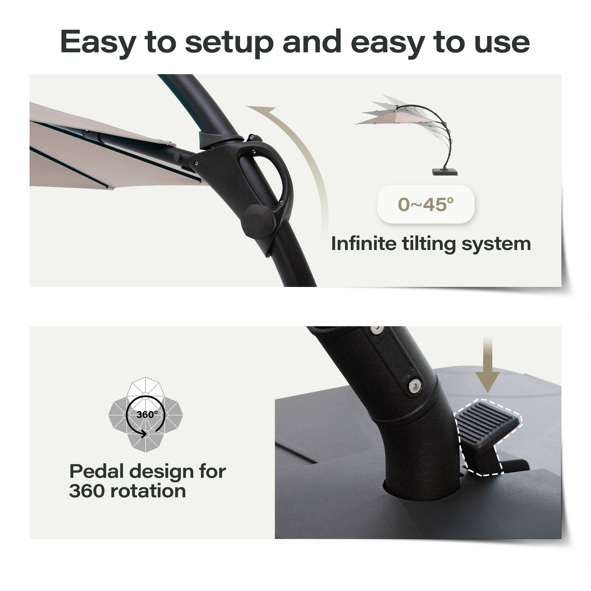 LAUSAINT HOME 9 Ft Patio Umbrella Outdoor, Aluminum Offset Umbrella with 360-degree Rotation for Backyard, Pool, Lawn,Beige