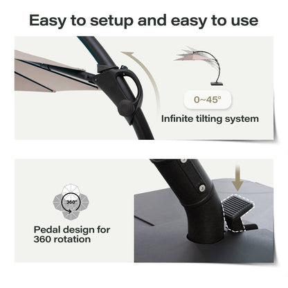 LAUSAINT HOME 9 Ft Patio Umbrella Outdoor, Aluminum Offset Umbrella with 360-degree Rotation for Backyard, Pool, Lawn,Beige