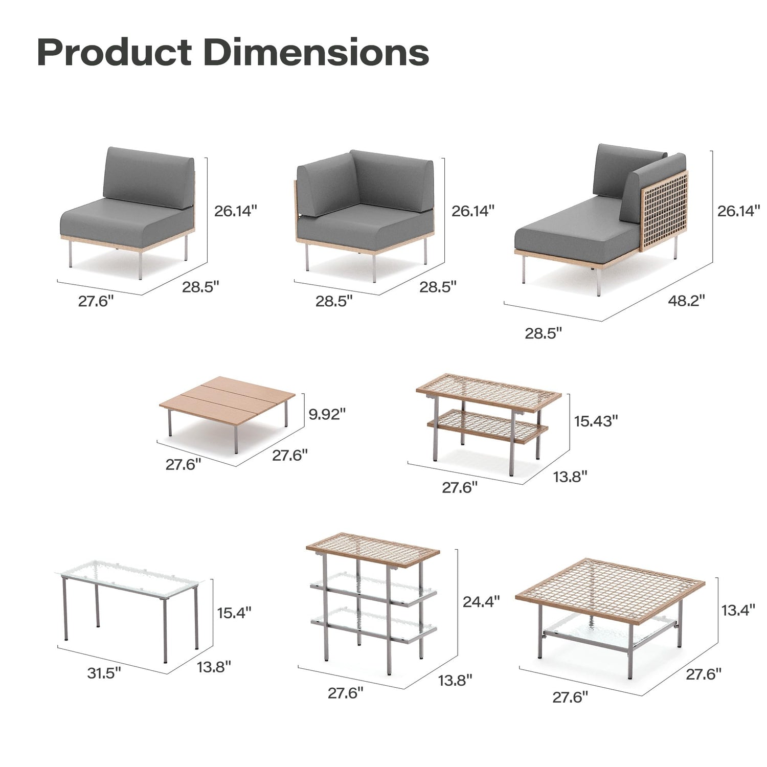LAUSAINT HOME 7-Piece Outdoor Patio Furniture Set, Wicker Outdoor Conversation Set PE Rattan Sectional Sofa with Washable Cushions and Tempered Glass Table for Garden (Grey)