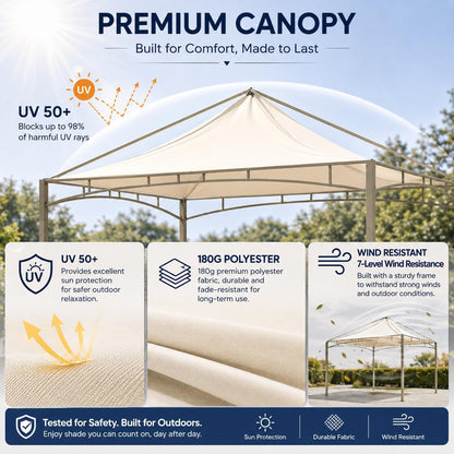 LAUSAINT HOME 10x10 Outdoor Shade Canopy Gazebo for Patio Lawn &amp; Garden, UV50+ Sun Protection Gazebo with 180G Polyester Fabric, Sturdy Powder Coated Metal Frame, Includes 8 Ground Stakes, Beige