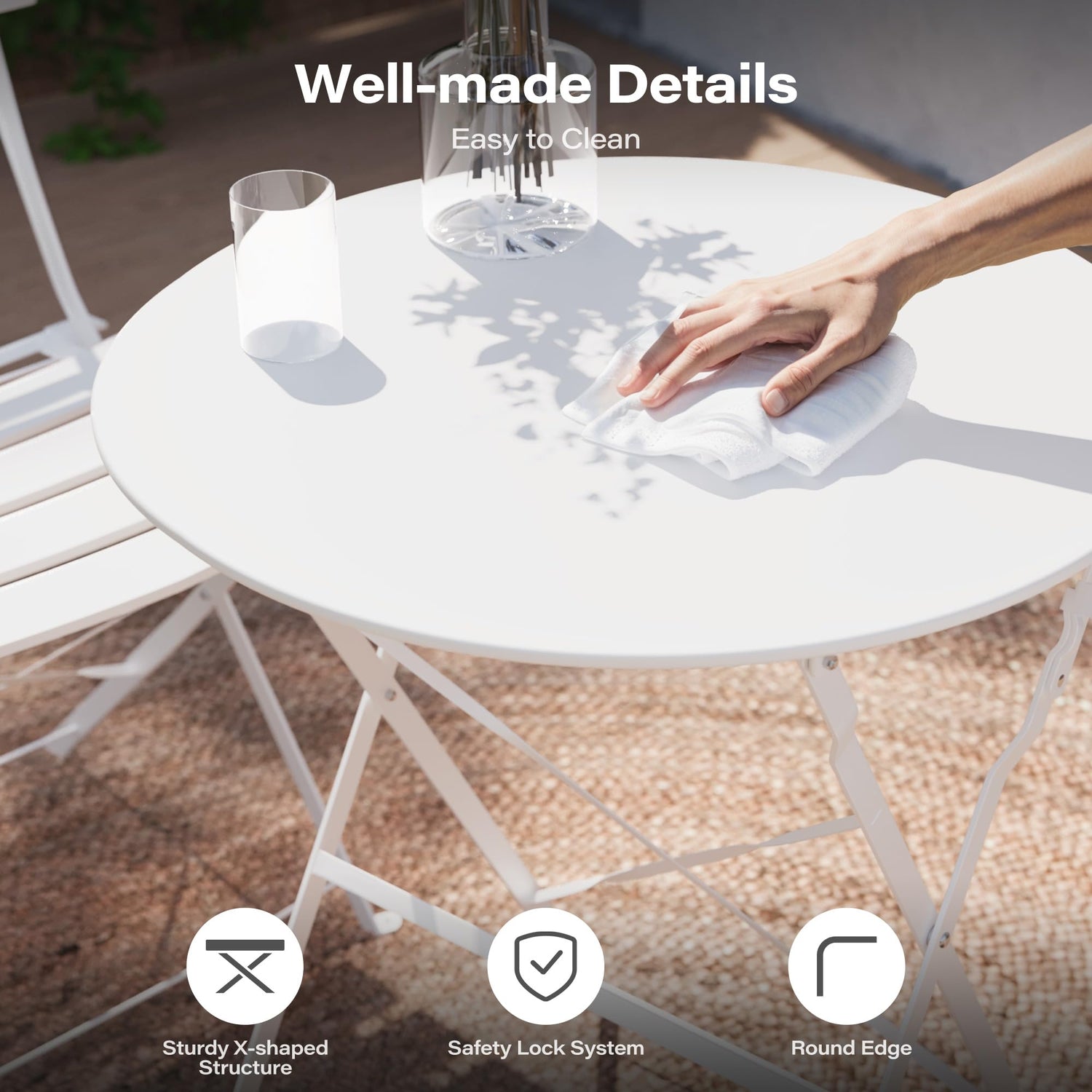 LAUSAINT HOME 3-Piece Steel Folding Bistro Set, Premium Weather-Resistant Patio Table &amp; Chairs