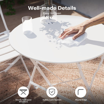 LAUSAINT HOME 3-Piece Steel Folding Bistro Set, Premium Weather-Resistant Patio Table &amp; Chairs