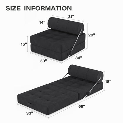 LAUSAINT HOME Folding Sofa Bed, 4 in 1 Convertible Sleeper Chair with High-Density Foam &amp; Pillow, Portable Comfy Folding Chair Bed Floor Lounge for Living Room and Bedroom, Black