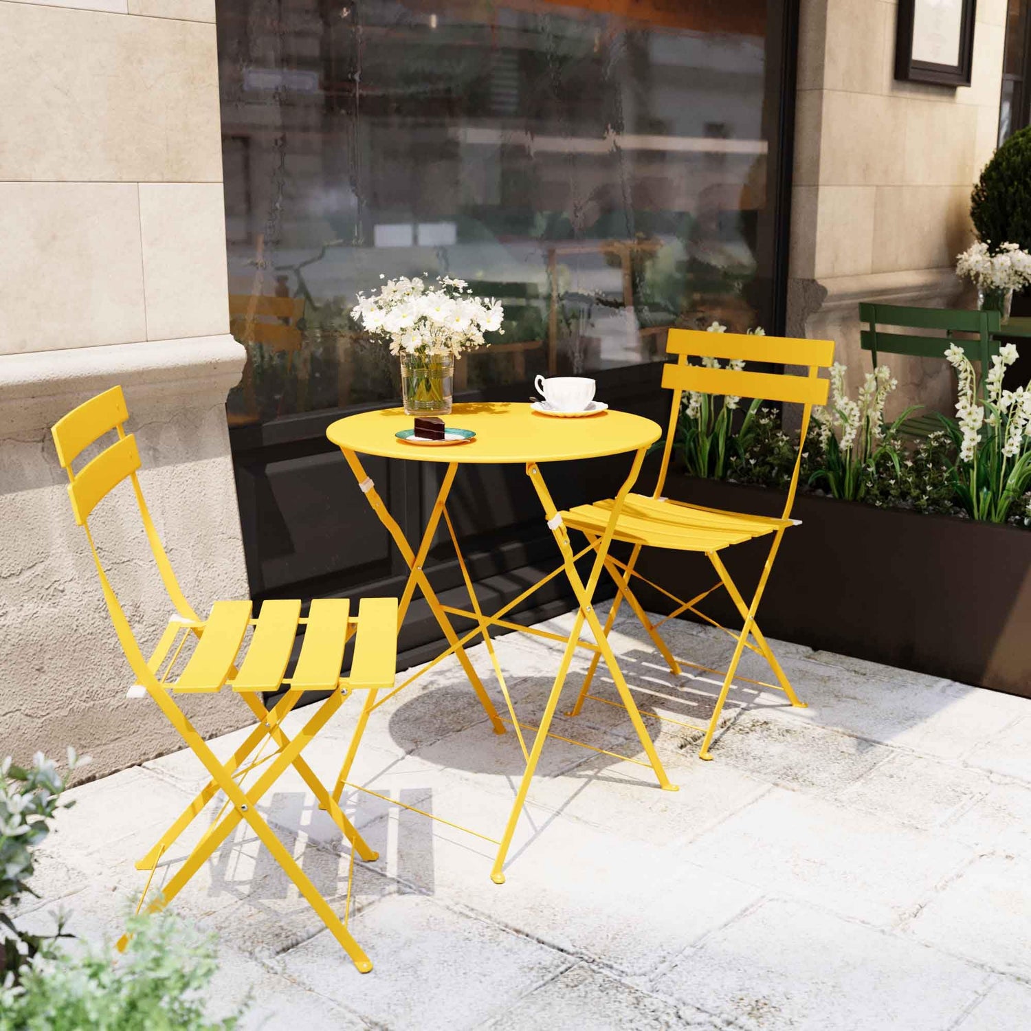 LAUSAINT HOME 3-Piece Steel Folding Bistro Set, Premium Weather-Resistant Patio Table &amp; Chairs