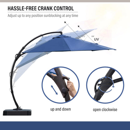 LAUSAINT HOME Outdoor Patio Umbrella with Base Included, Large Sun Shade Cantilever Umbrella Deluxe Curvy