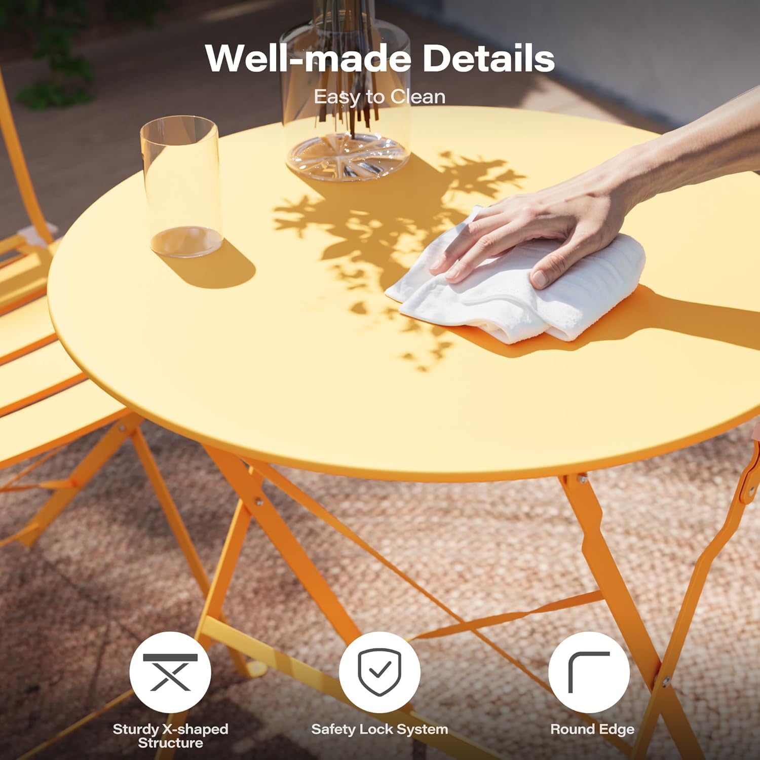 LAUSAINT HOME 3-Piece Steel Folding Bistro Set, Premium Weather-Resistant Patio Table &amp; Chairs