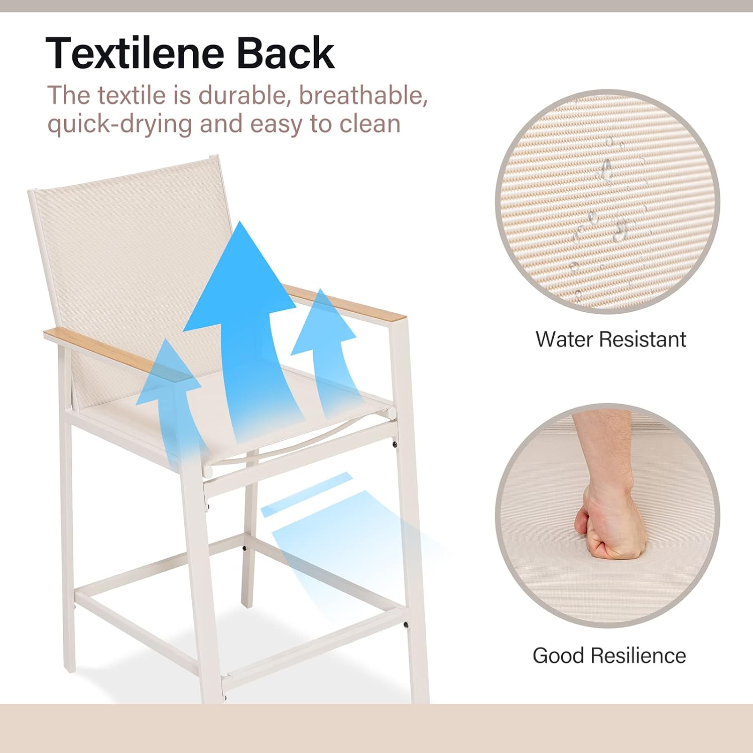 LAUSAINT HOME 3-Piece Patio Bar Set, All Weather Textilene Bar Height Table and Chairs Set