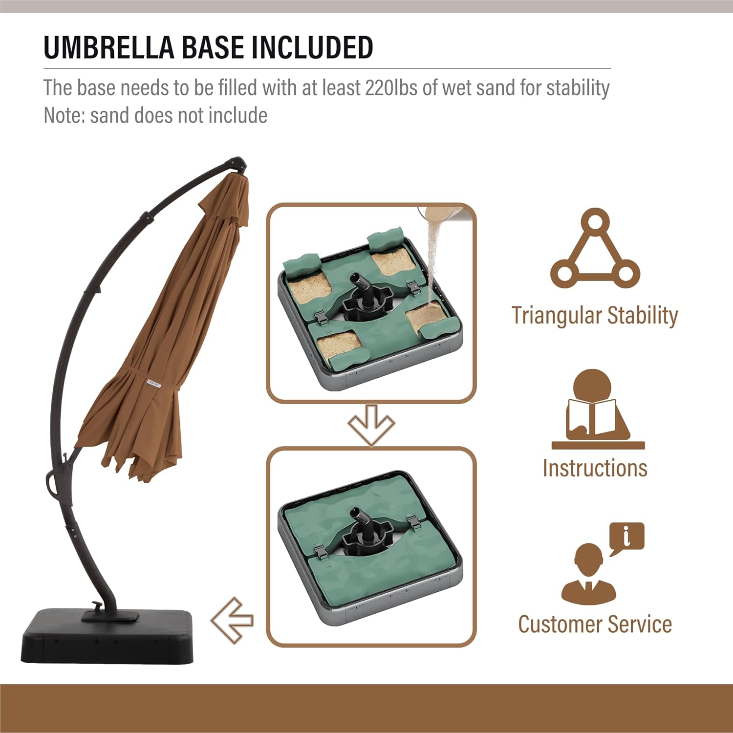 LAUSAINT HOME Outdoor Patio Umbrella with Base Included, Large Sun Shade Cantilever Umbrella Deluxe Curvy