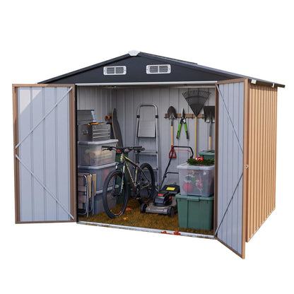 LAUSAINT HOME 10 x 3 FT 2-in-1 Metal Outdoor Storage Shed with Hardtop Gazebo, Lockable Galvanized Steel Lean-to Tool Shed with Sloped Roof, Black