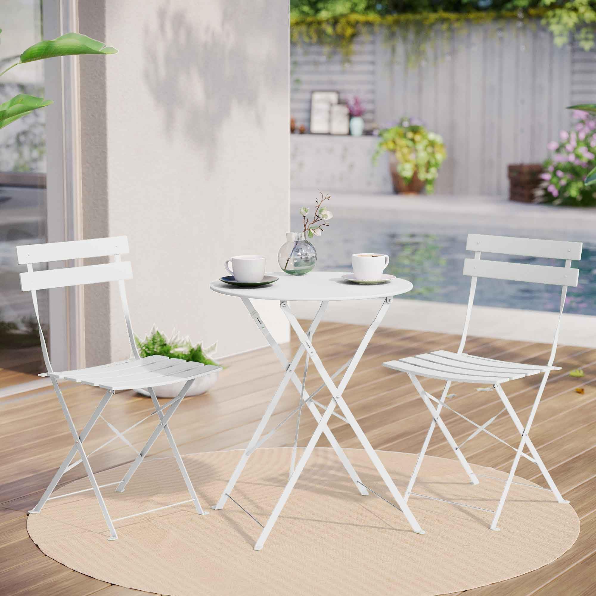 LAUSAINT HOME 3-Piece Steel Folding Bistro Set, Premium Weather-Resistant Patio Table &amp; Chairs