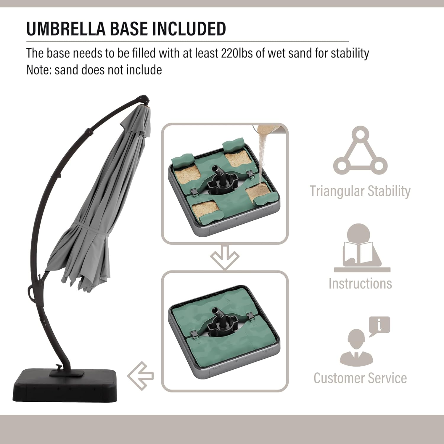 LAUSAINT HOME Outdoor Patio Umbrella with Base Included, Large Sun Shade Cantilever Umbrella Deluxe Curvy