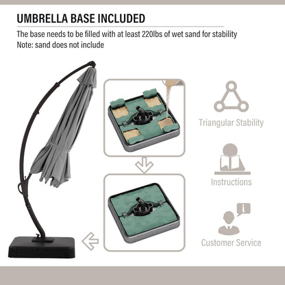 LAUSAINT HOME Outdoor Patio Umbrella with Base Included, Large Sun Shade Cantilever Umbrella Deluxe Curvy