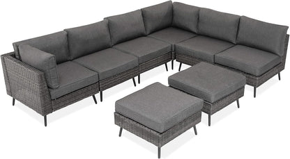 LAUSAINT HOME Outdoor Patio Furniture, 8 Piece Outdoor Sectional Sofa PE Rattan Wicker Patio Conversation Sets