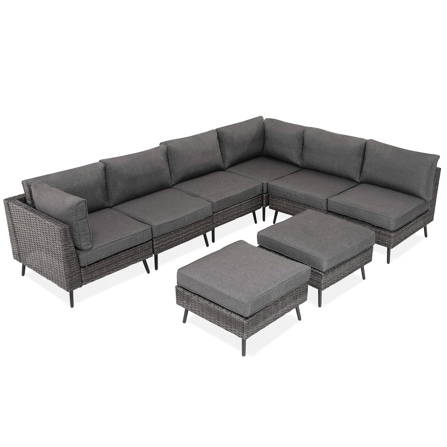 LAUSAINT HOME Outdoor Patio Furniture, 6 Piece Outdoor Sectional Sofa PE Rattan Wicker Patio Conversation Sets, All Weather Patio Furniture Set with Thick Cushions for Garden, Backyard(Beige)