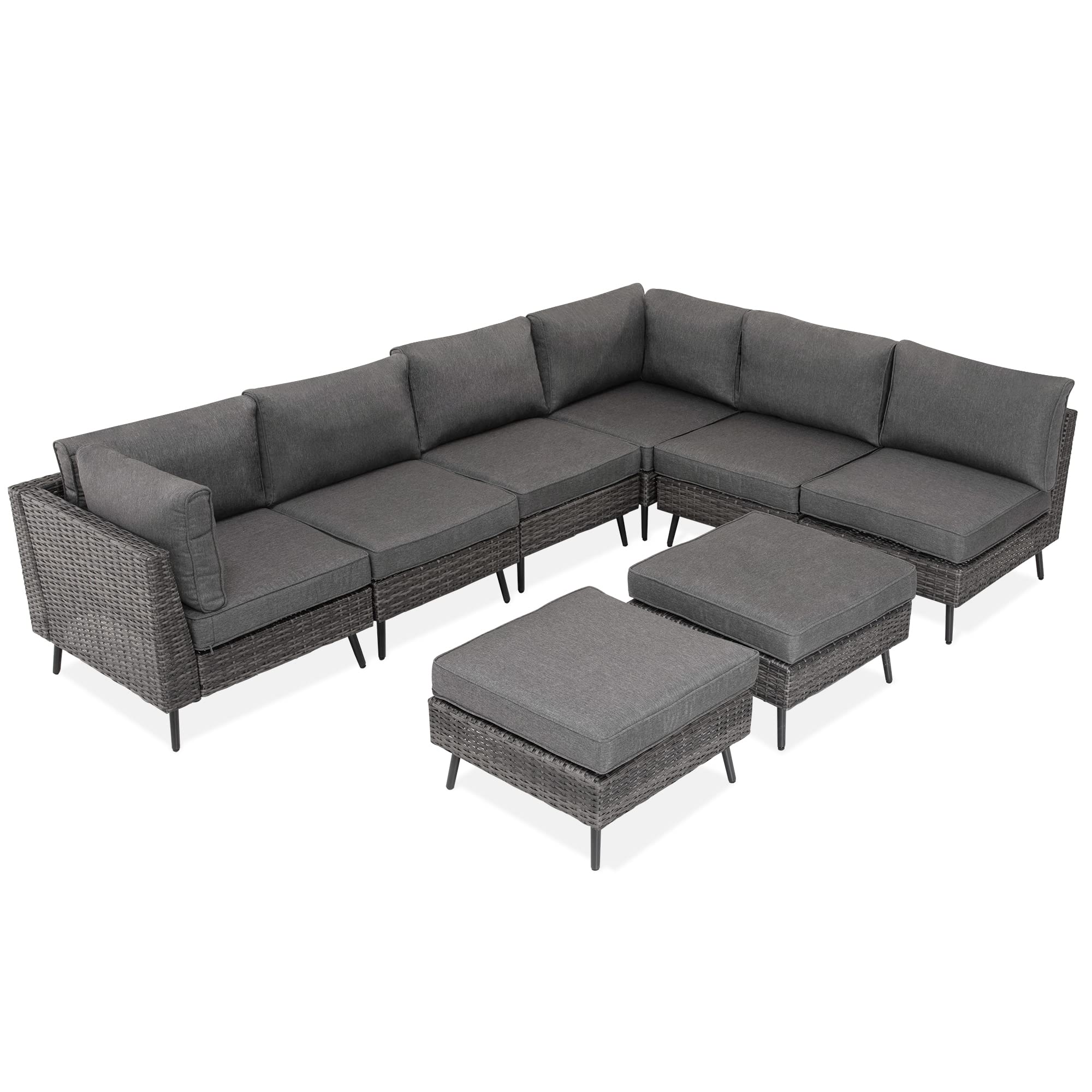 LAUSAINT HOME Outdoor Patio Furniture, 6 Piece Outdoor Sectional Sofa PE Rattan Wicker Patio Conversation Sets, All Weather Patio Furniture Set with Thick Cushions for Garden, Backyard(Beige)