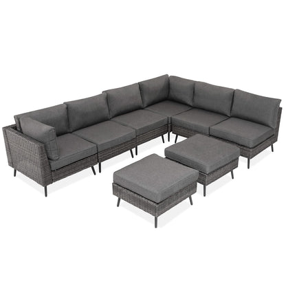LAUSAINT HOME Outdoor Patio Furniture, 6 Piece Outdoor Sectional Sofa PE Rattan Wicker Patio Conversation Sets, All Weather Patio Furniture Set with Thick Cushions for Garden, Backyard(Beige)