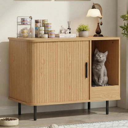 LAUSAINT HOME Cat Litter Box Enclosure with Scratch Pad &amp; Sliding Door, Hidden Cat Litter Box Furniture with Storage Drawer