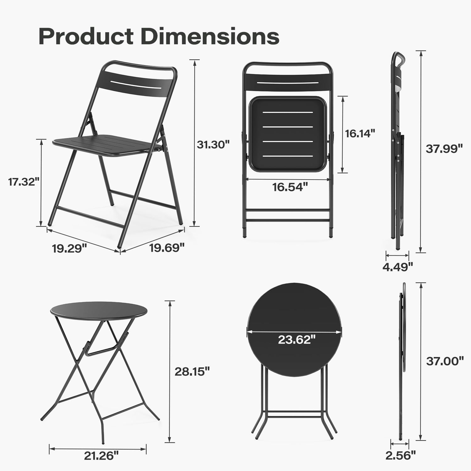 LAUSAINT HOME 3-Piece Steel Folding Bistro Set, Premium Weather-Resistant Patio Table &amp; 2 Chairs