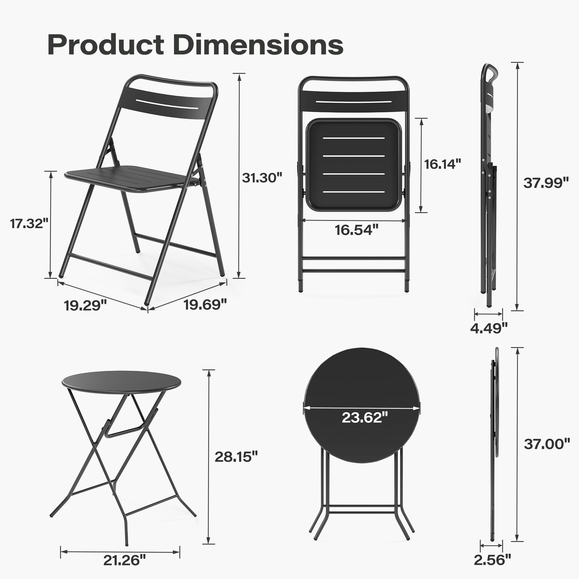 LAUSAINT HOME 3-Piece Steel Folding Bistro Set, Premium Weather-Resistant Patio Table &amp; 2 Chairs