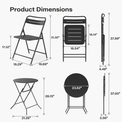 LAUSAINT HOME 3-Piece Steel Folding Bistro Set, Premium Weather-Resistant Patio Table &amp; 2 Chairs