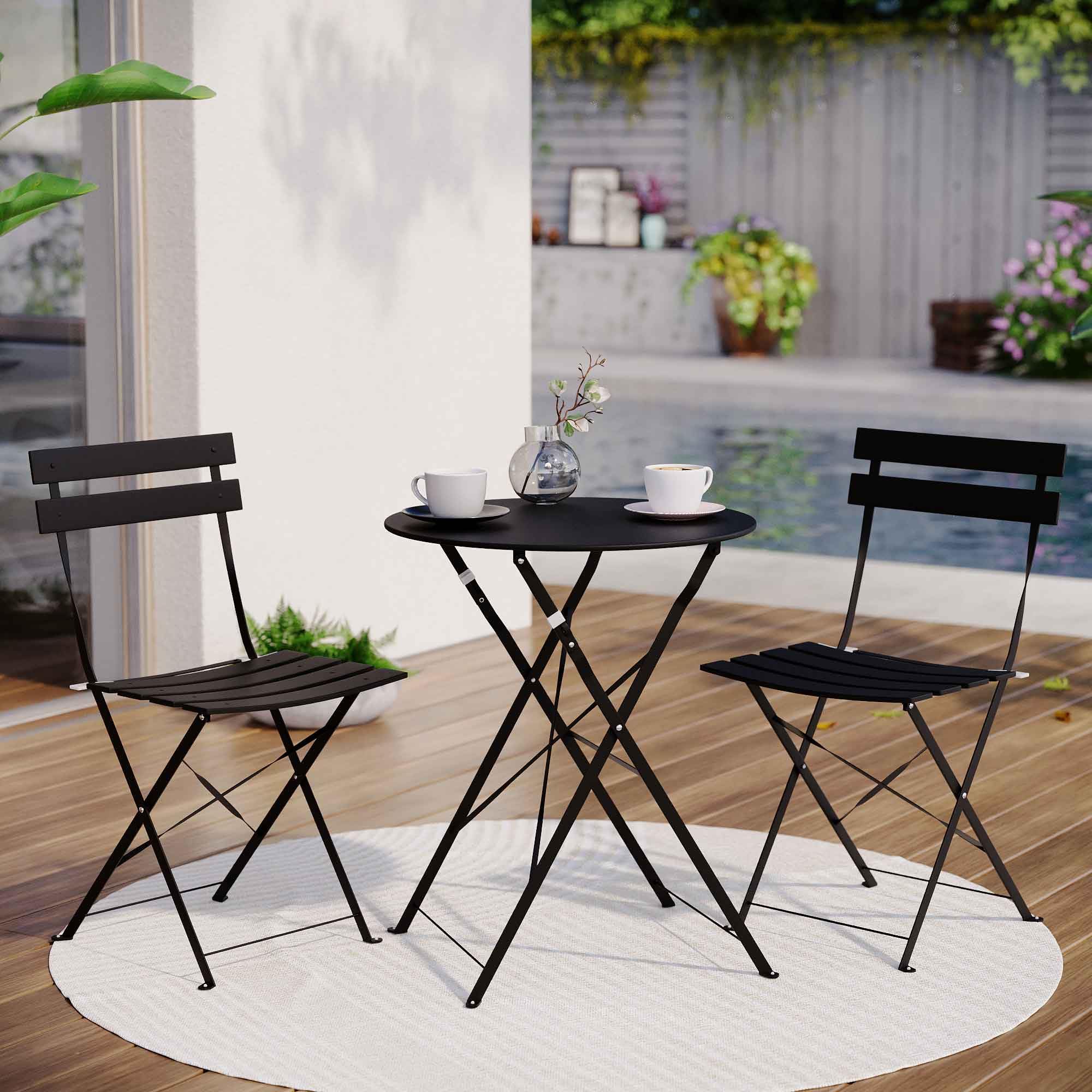 LAUSAINT HOME 3-Piece Steel Folding Bistro Set, Premium Weather-Resistant Patio Table &amp; 2 Chairs