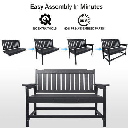 LAUSAINT HOME HDPE Outdoor Bench, Weather-Resistant Patio &amp; Porch Bench with Aluminum-Reinforced Frame