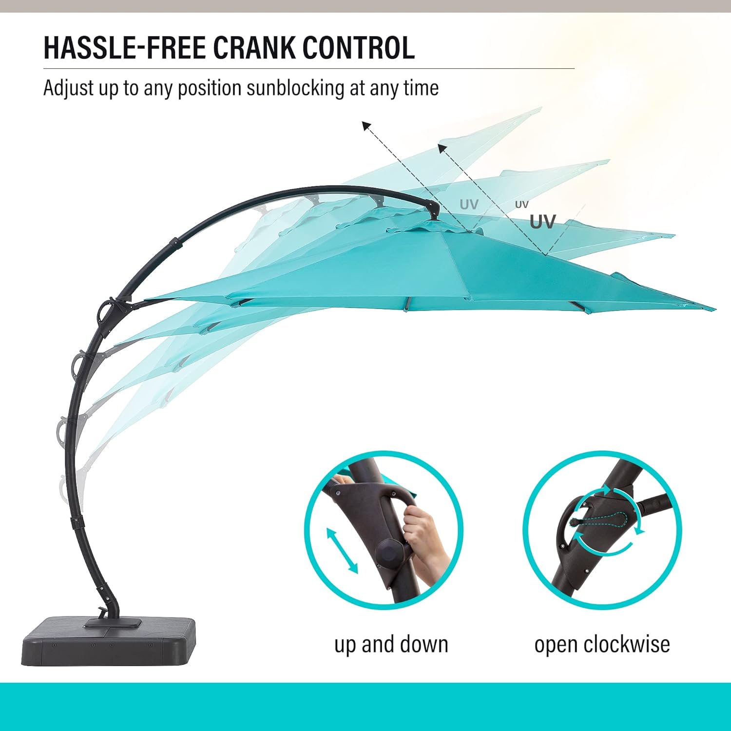 LAUSAINT HOME Outdoor Patio Umbrella with Base Included, Large Sun Shade Cantilever Umbrella Deluxe Curvy