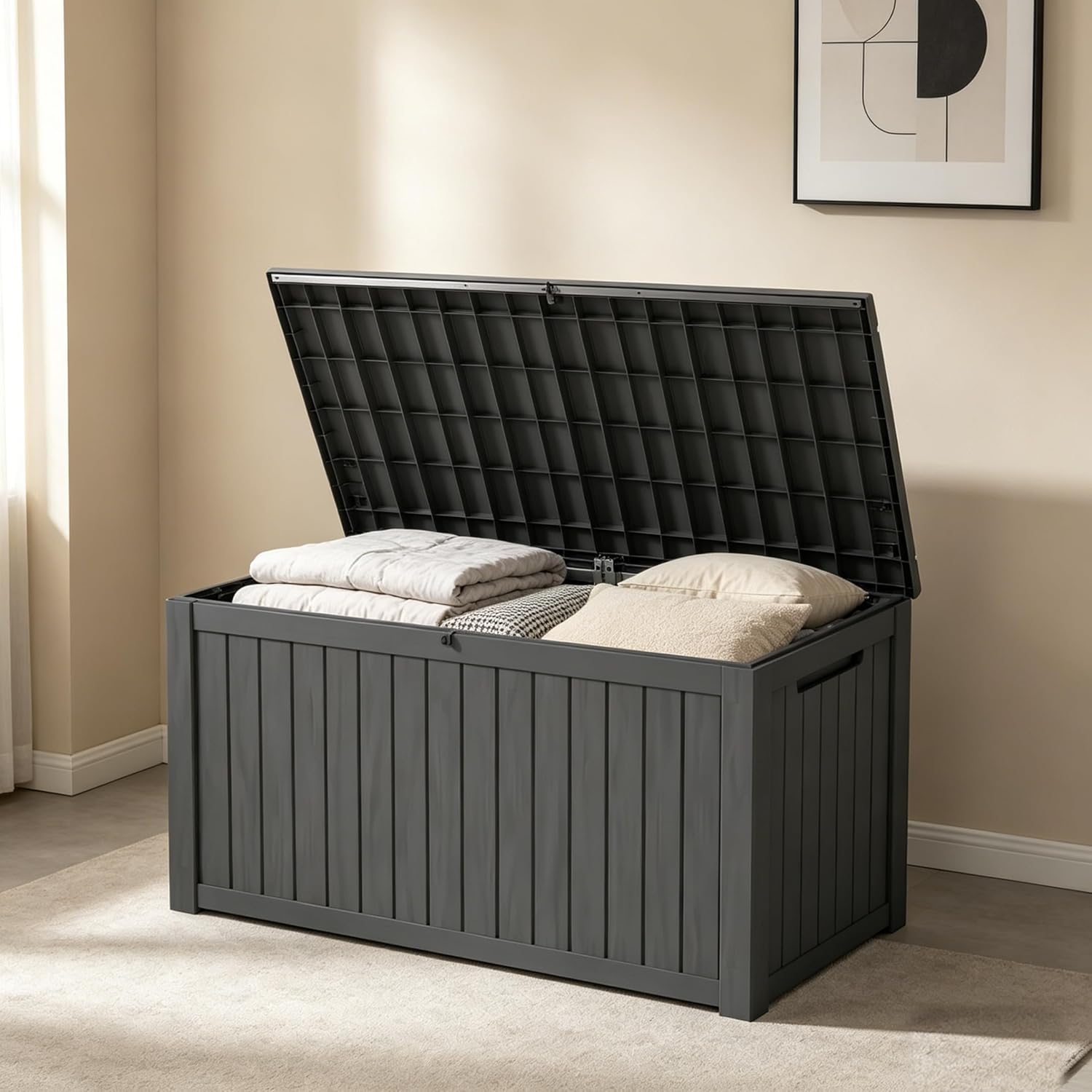 LAUSAINT HOME Resin Deck Box for Outdoor Storage - Weatherproof Patio Storage Bench