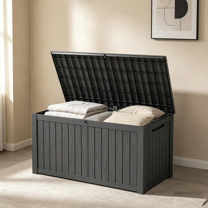 LAUSAINT HOME Resin Deck Box for Outdoor Storage - Weatherproof Patio Storage Bench