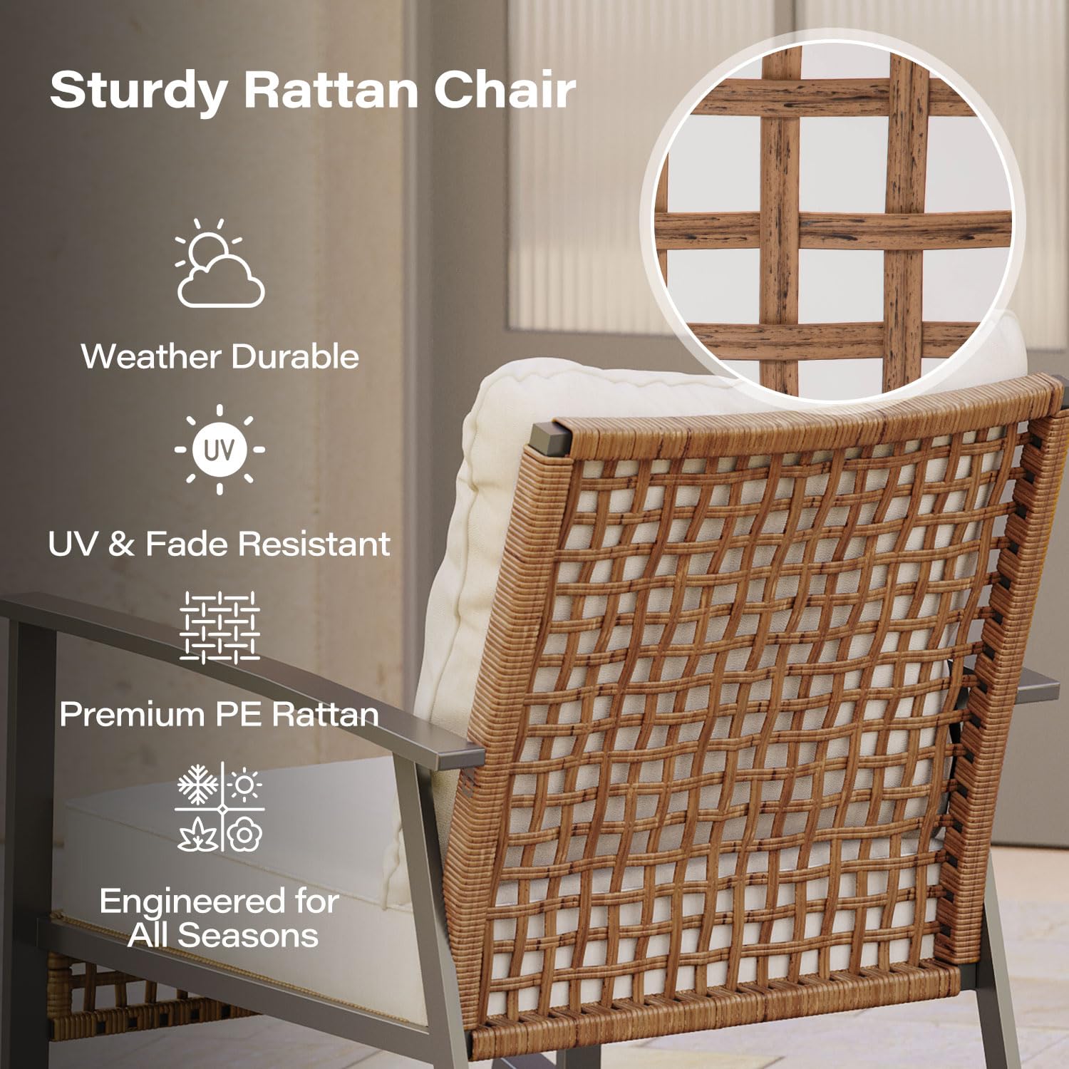 LAUSAINT HOME 7 Pieces Patio Dining Set, Outdoor Furniture Set of 6 Wicker Chairs (2 of Them Swivel) with Soft Cushion and Iron Slats Table Top with Umbrella Hole, Conversation Set for Backyard