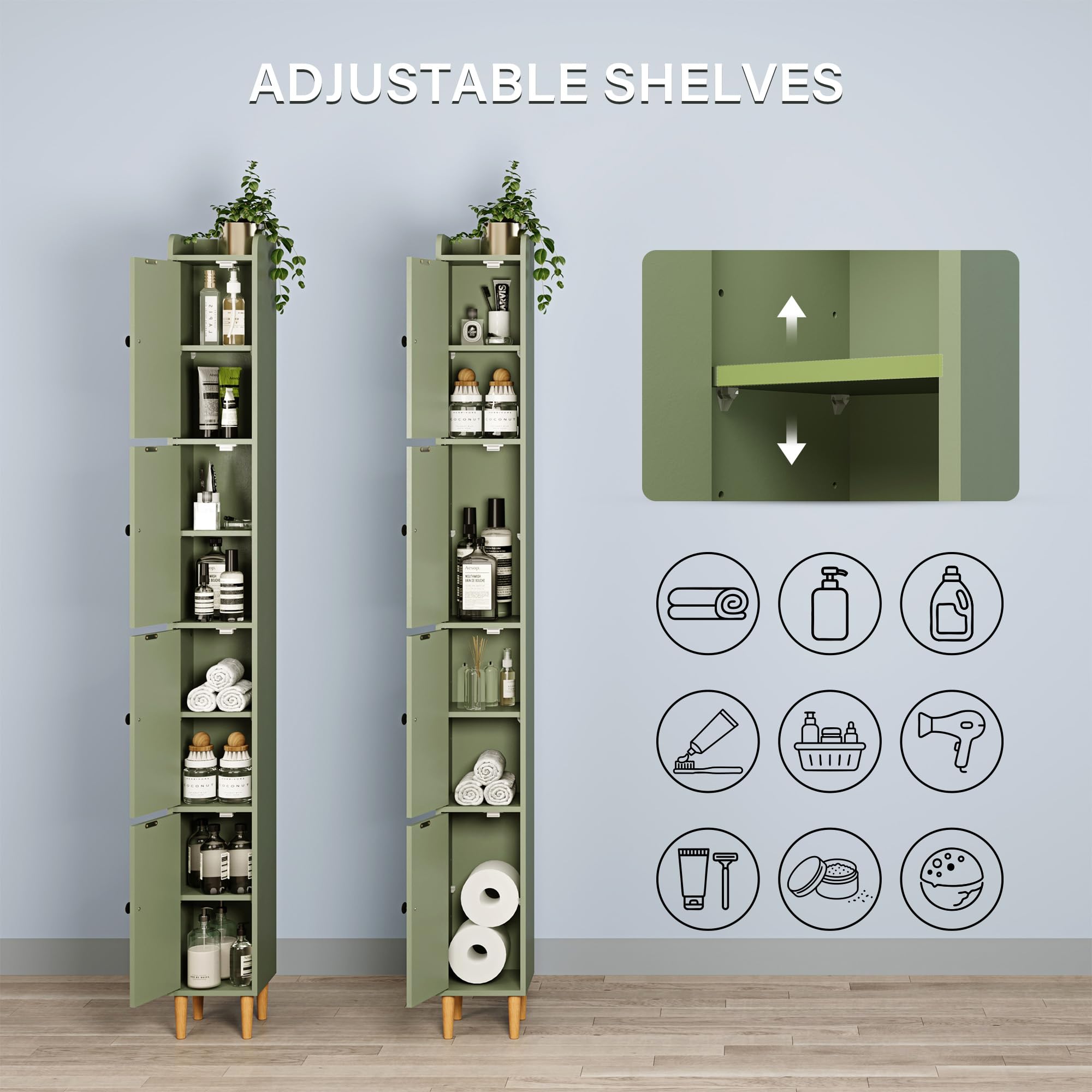LAUSAINT HOME Tall Narrow Storage Cabinet, Slim Bathroom Storage Cabinet with 4 Shelves