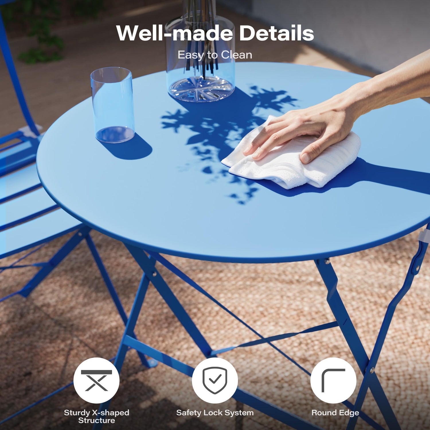 LAUSAINT HOME 3-Piece Steel Folding Bistro Set, Premium Weather-Resistant Patio Table &amp; Chairs