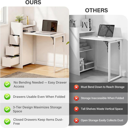 LAUSAINT HOME Wall Mounted Foldable Desk, Space Saving Hidden Desk with Storage &amp; Power Outlet