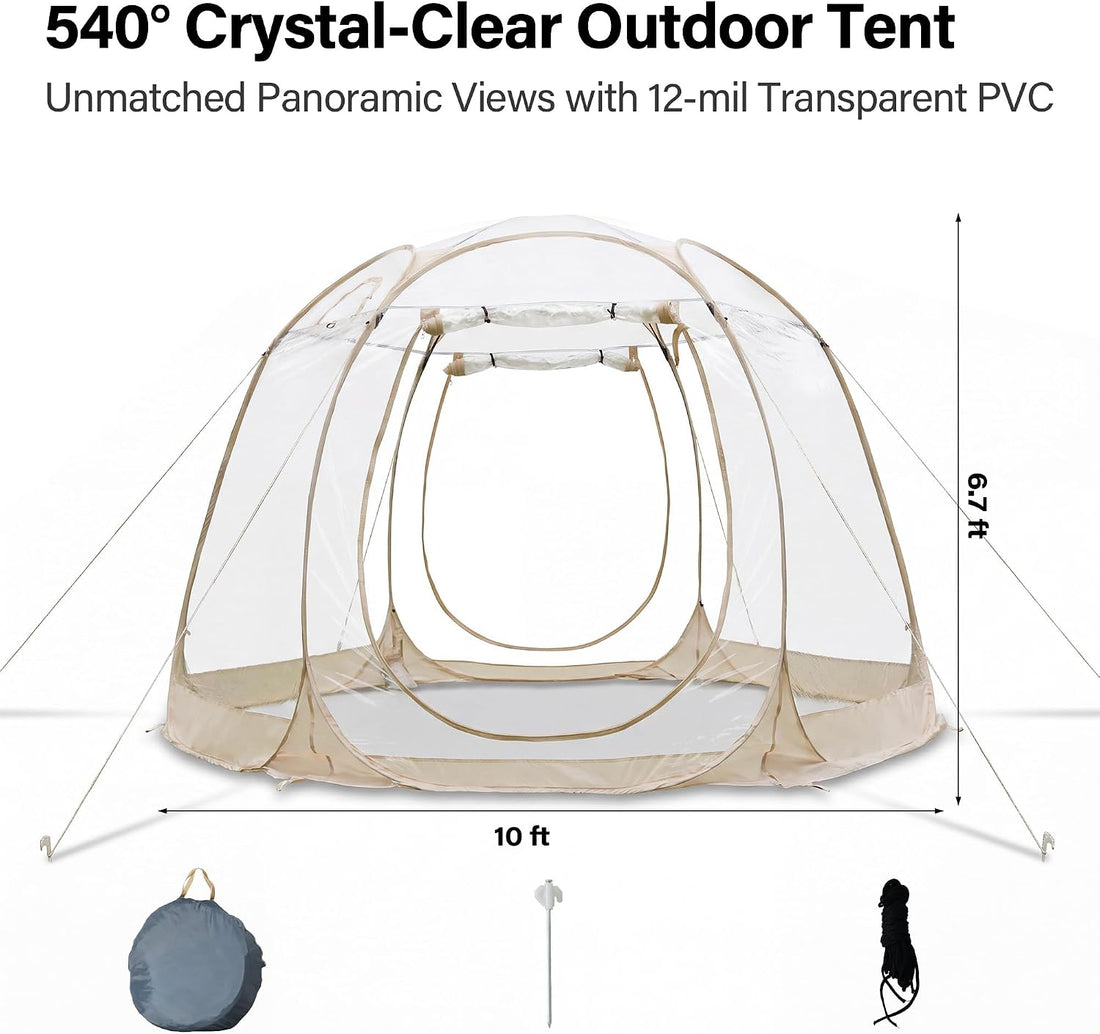 LAUSAINT HOME Pop Up Sports Tent, 10 x 10FT Clear Bubble Tent for 4-6 People