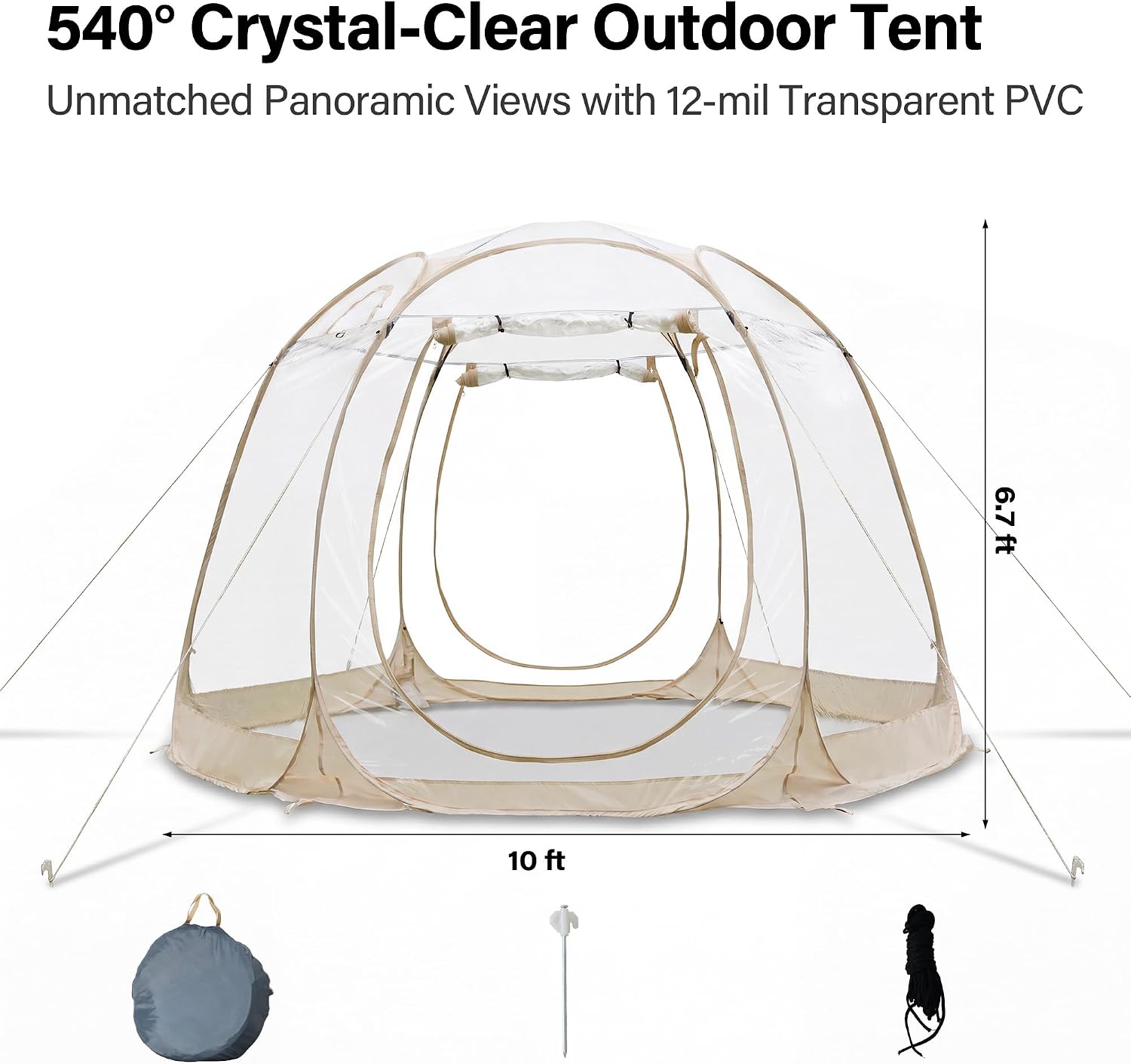 LAUSAINT HOME Pop Up Sports Tent, 10 x 10FT Clear Bubble Tent for 4-6 People